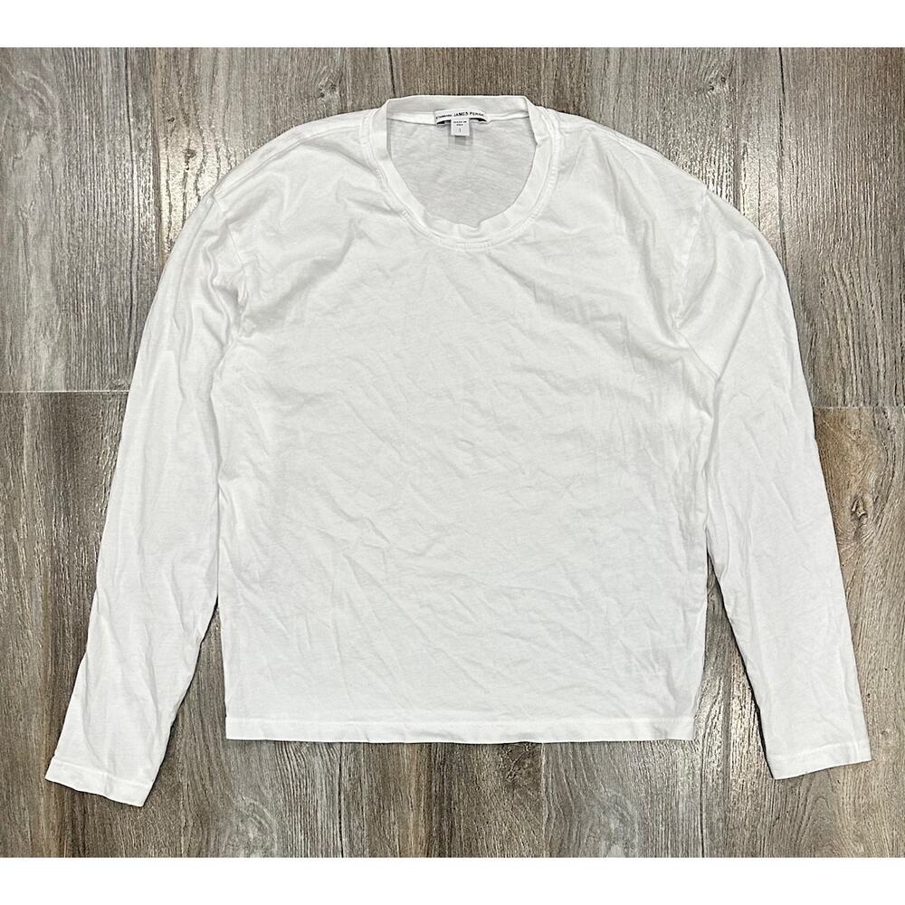 James Perse Women's Long Sleeve T-Shirt WLJ31143 Vintage Boxy Tee Top in White